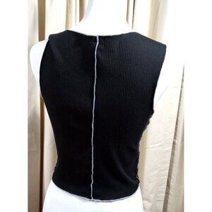 Windsor Sexy Sleeveless Black Top Size Small with White Piping